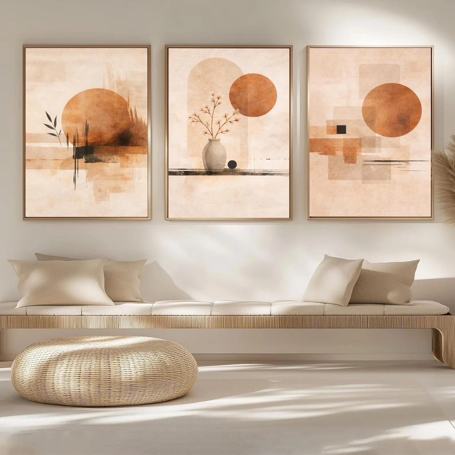 Japanese Minimalist Lifestyle - 3PCS Neutral Abstract Sun Poster Minimalist