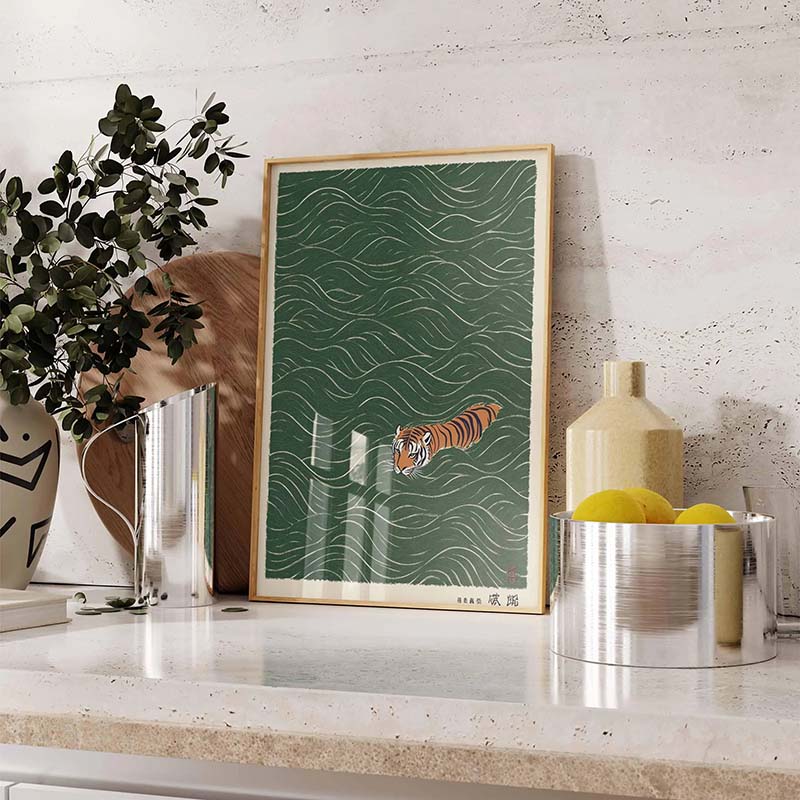 Japanese Tiger Swimming Poster - Japanese Minimalist Lifestyle avis et prix
